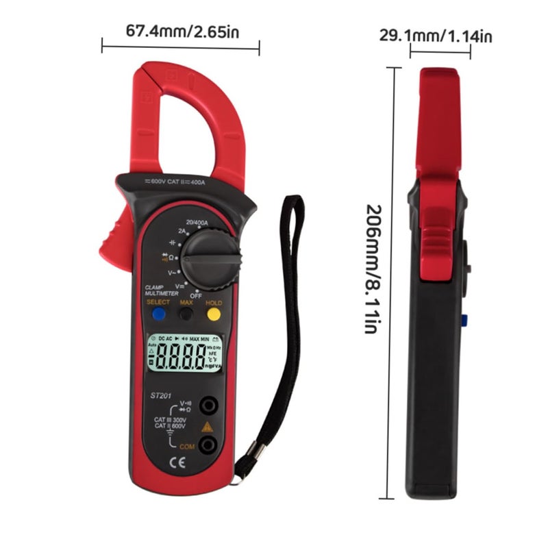 Red Digital Clamp Multimeter Auto Ranging AC DC Voltmeter Ammeter Ohm Tester - Image 2